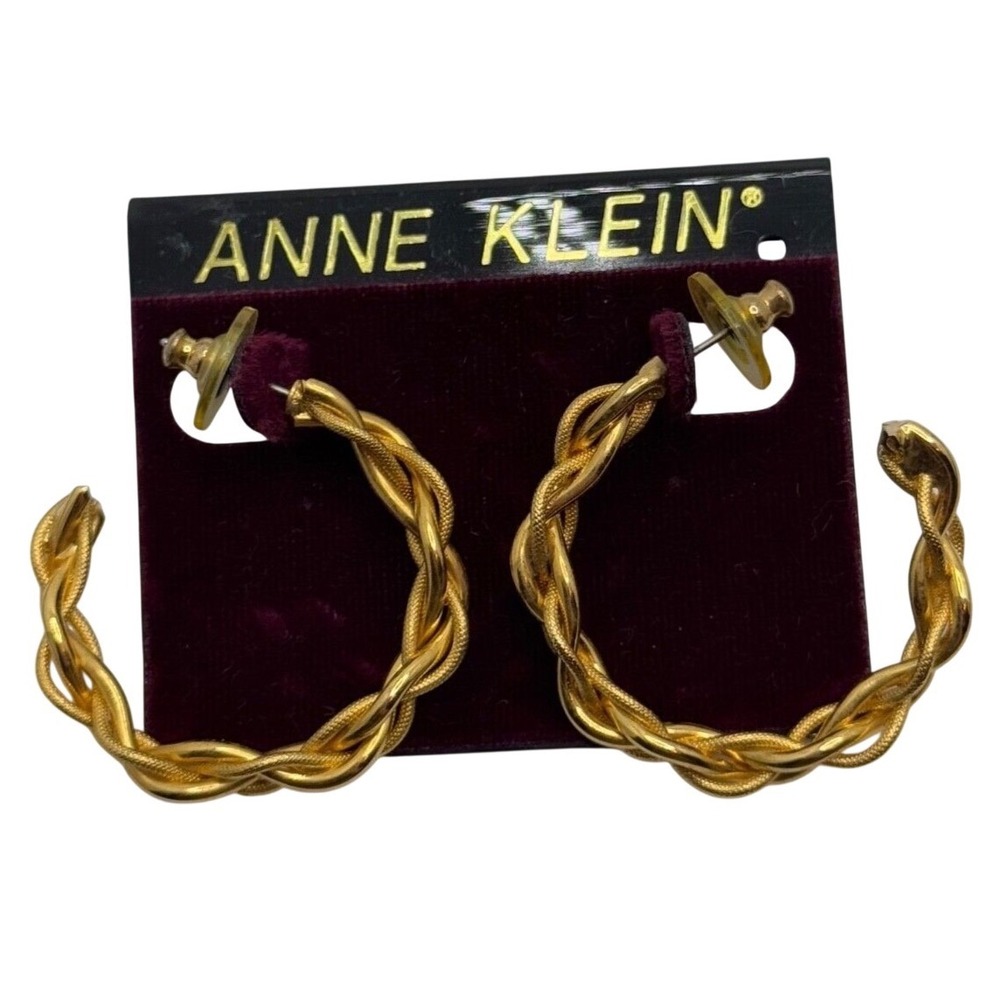 Vintage Anne Klein Gold Tone‎ Twisted Hoop Earrings On Card